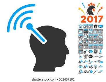 Radio Neural Interface icon with bonus 2017 new year pictures. Vector illustration style is flat iconic symbols,modern colors, rounded edges.