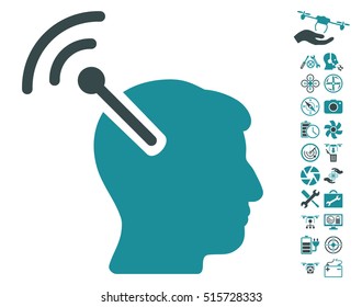 Radio Neural Interface icon with bonus uav service symbols. Vector illustration style is flat iconic symbols on white background.