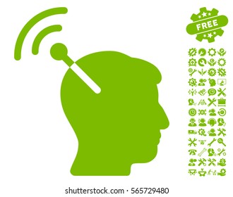Radio Neural Interface icon with bonus options pictures. Vector illustration style is flat iconic eco green symbols on white background.