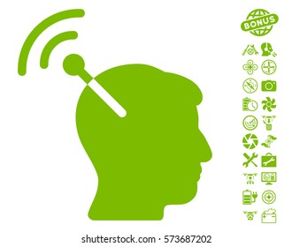 Radio Neural Interface icon with bonus airdrone tools icon set. Vector illustration style is flat iconic symbols on white background.