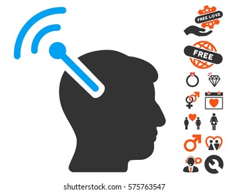 Radio Neural Interface icon with bonus passion symbols. Vector illustration style is flat iconic elements for web design, app user interfaces.