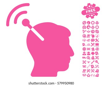 Radio Neural Interface icon with bonus setup tools icon set. Vector illustration style is flat iconic pink symbols on white background.