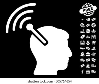 Radio Neural Interface icon with free bonus pictures. Vector illustration style is flat iconic symbols, white color, black background.