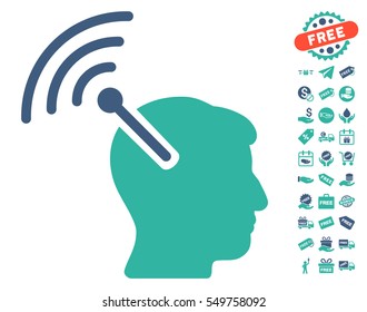 Radio Neural Interface icon with free bonus graphic icons. Vector illustration style is flat iconic symbols, cobalt and cyan colors, white background.