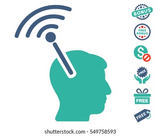Radio Neural Interface icon with free bonus pictograms. Vector illustration style is flat iconic symbols, cobalt and cyan colors, white background.