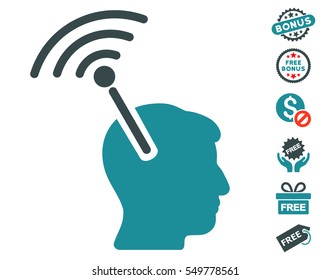 Radio Neural Interface icon with free bonus design elements. Vector illustration style is flat iconic symbols, soft blue colors, white background.
