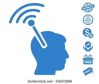 Radio Neural Interface icon with free bonus pictures. Vector illustration style is flat iconic symbols, cobalt color, white background.