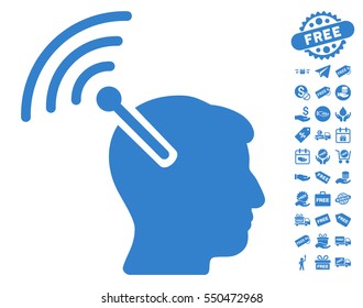 Radio Neural Interface icon with free bonus pictures. Vector illustration style is flat iconic symbols, cobalt color, white background.