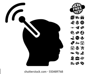 Radio Neural Interface icon with free bonus design elements. Vector illustration style is flat iconic symbols, black color, white background.