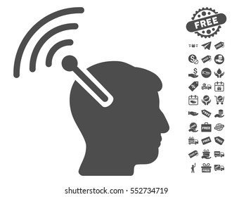 Radio Neural Interface icon with free bonus clip art. Vector illustration style is flat iconic symbols, gray color, white background.