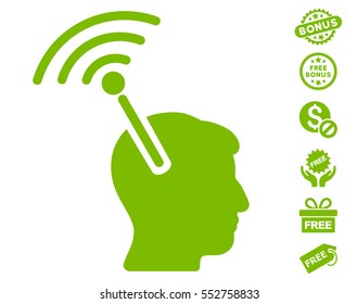 Radio Neural Interface icon with free bonus graphic icons. Vector illustration style is flat iconic symbols, eco green color, white background.