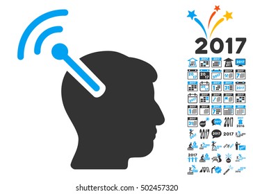 Radio Neural Interface pictograph with bonus 2017 new year images. Vector illustration style is flat iconic symbols,modern colors, rounded edges.