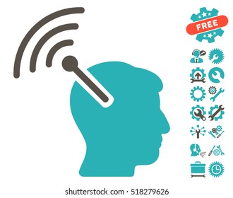 Radio Neural Interface pictograph with bonus tools pictograph collection. Vector illustration style is flat iconic grey and cyan symbols on white background.
