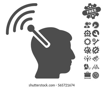 Radio Neural Interface pictograph with bonus setup tools design elements. Vector illustration style is flat iconic gray symbols on white background.