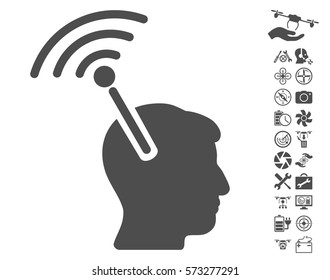 Radio Neural Interface pictograph with bonus copter tools symbols. Vector illustration style is flat iconic symbols on white background.