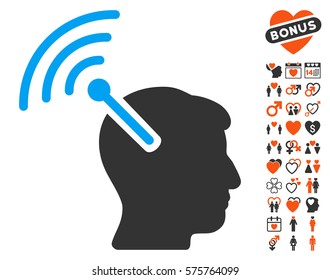 Radio Neural Interface pictograph with bonus love symbols. Vector illustration style is flat iconic elements for web design, app user interfaces.