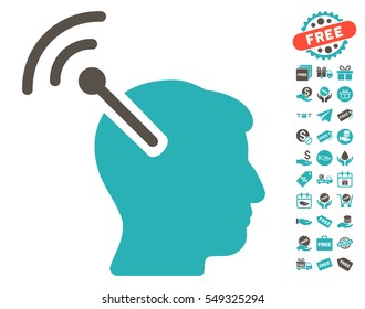 Radio Neural Interface pictograph with free bonus pictures. Vector illustration style is flat iconic symbols, grey and cyan colors, white background.