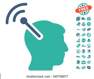 Radio Neural Interface pictograph with free bonus clip art. Vector illustration style is flat iconic symbols, cobalt and cyan colors, white background.