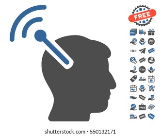 Radio Neural Interface pictograph with free bonus graphic icons. Vector illustration style is flat iconic symbols, cobalt and gray colors, white background.