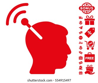 Radio Neural Interface pictograph with free bonus clip art. Vector illustration style is flat iconic symbols, red color, white background.