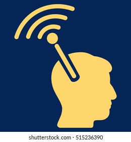 Radio Neural Interface vector icon. Style is flat graphic symbol, yellow color, blue background.