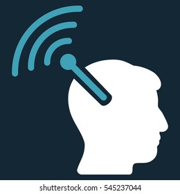 Radio Neural Interface vector icon. Style is flat graphic bicolor symbol, blue and white colors, dark blue background.