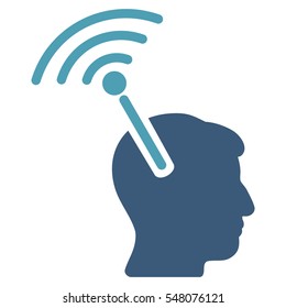 Radio Neural Interface vector pictogram. Style is flat graphic bicolor symbol, cyan and blue colors, white background.