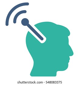Radio Neural Interface vector pictogram. Style is flat graphic bicolor symbol, cobalt and cyan colors, white background.
