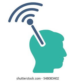 Radio Neural Interface vector pictogram. Style is flat graphic bicolor symbol, cobalt and cyan colors, white background.