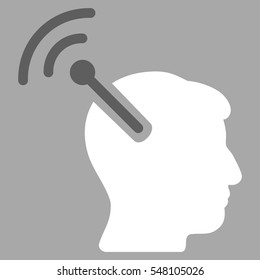 Radio Neural Interface vector pictogram. Style is flat graphic bicolor symbol, dark gray and white colors, silver background.