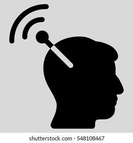 Radio Neural Interface vector pictogram. Style is flat graphic symbol, black color, light gray background.