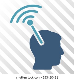 Radio Neural Interface vector pictogram. Illustration style is flat iconic bicolor cyan and blue symbol on a hatch transparent background.