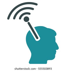 Radio Neural Interface vector pictogram. Style is flat graphic bicolor symbol, soft blue colors, white background.