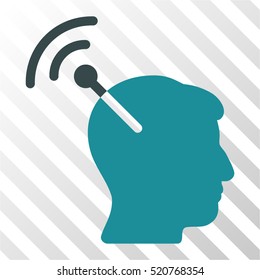 Radio Neural Interface vector pictograph. Illustration style is flat iconic bicolor soft blue symbol on a hatch transparent background.