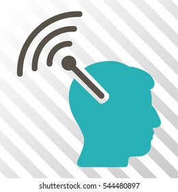 Radio Neural Interface vector pictograph. Illustration style is flat iconic bicolor grey and cyan symbol on a hatched transparent background.