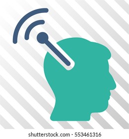 Radio Neural Interface vector pictograph. Illustration style is flat iconic bicolor cobalt and cyan symbol on a hatch transparent background.