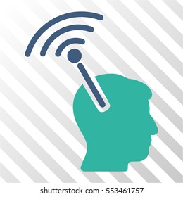 Radio Neural Interface vector pictograph. Illustration style is flat iconic bicolor cobalt and cyan symbol on a hatch transparent background.