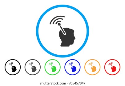 Radio Neural Interface vector rounded icon. Image style is a flat gray icon symbol inside a blue circle. Bonus color variants are gray, black, blue, green, red, orange.