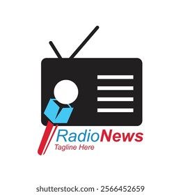 Radio News Logo Design Template. Radio icon vector illustration, logo template, FM broadcast icon isolated, Radiocast business concept. Old radio clipart, Radio logo template vector. tape recorder.