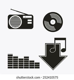 radio, notes, and equalizer over white color background