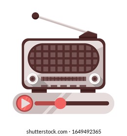 dispositivo antiguo de radio con diseño de ilustración vectorial de barra de reproductor multimedia