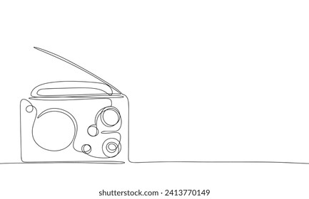 Radio una línea continua. Esquema de radio retro de línea, silueta. Arte vector dibujado a mano.