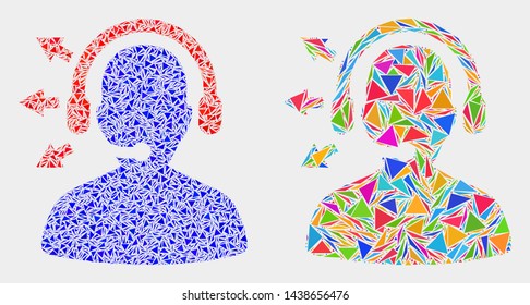 Radio operator collage icon of triangle items which have variable sizes and shapes and colors. Geometric abstract vector illustration of radio operator.