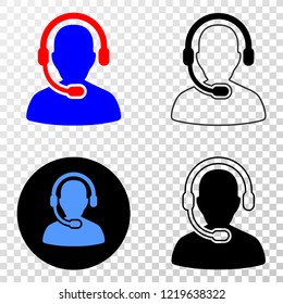 Radio operator EPS vector pictogram with contour, black and colored versions. Illustration style is flat iconic symbol on chess transparent background.