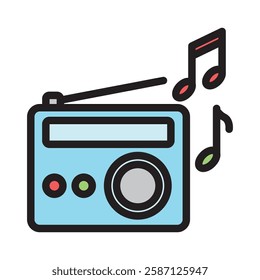 Radio outline color, mini illustration icon. use for modern concept, print, UI, UX kit, web and app development. Vector EPS 10, related to entertainment, festival, funfair and hobbies.