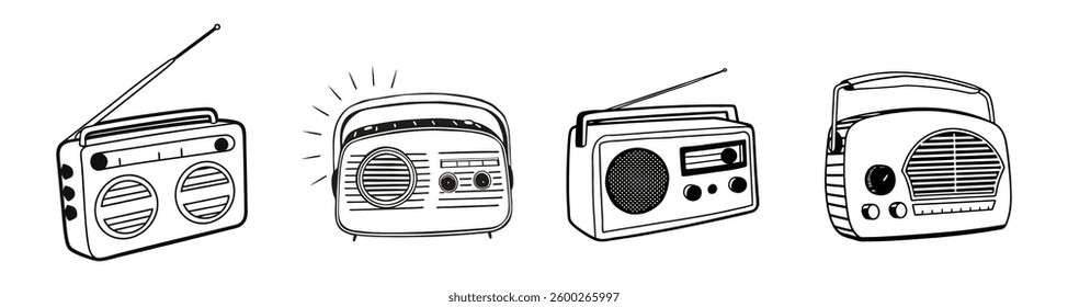 Radio outline line art for coloring page. retro vintage Radio, illustration digital drawing - Isolated PNG