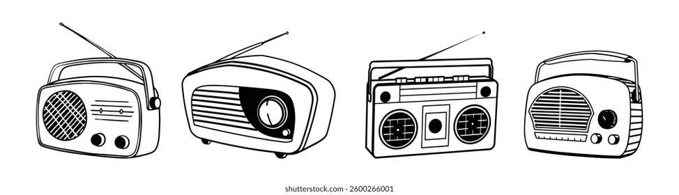 Radio outline line art for coloring page. retro vintage Radio, illustration digital drawing - Isolated PNG
