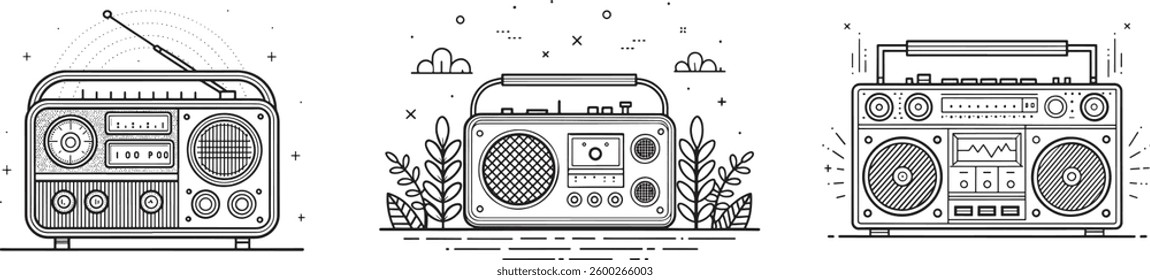 Radio outline line art for coloring page. retro vintage Radio, illustration digital drawing - Isolated PNG