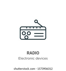 Radio outline vector icon. Thin line black radio icon, flat vector simple element illustration from editable electronic devices concept isolated on white background