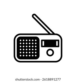 Radio. Outlined stroke vector icon with black-filled details.